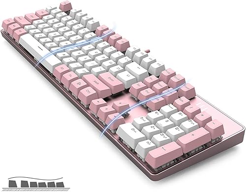 Miniatura 3 de Teclado mecánico con cable Interruptor marrón Diseño de 104 teclas de EE. UU. Intercambiable en caliente y silencioso Combo rosa y blanco
