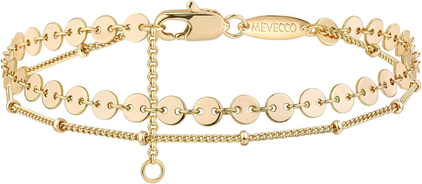 MEVECCO Bracelet for Women 14K Gold Plated Dainty Chain Simple Jewelry Cute Handmade Minimalist for Her
