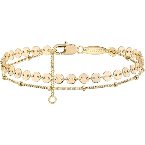 MEVECCO Bracelet for Women 14K Gold Plated Dainty Chain Simple Jewelry Cute Handmade Minimalist for Her