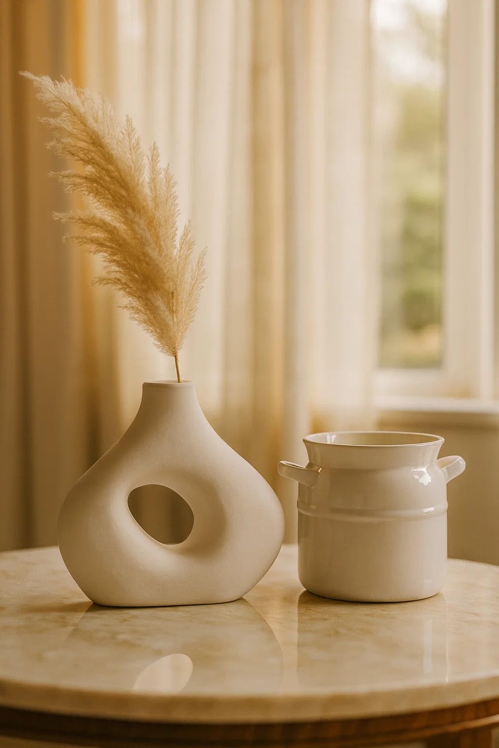 SPHINX Pack of 2 Ceramic Vases for Home Decor | Modern Donut Hole Vase & Milk Pot Design | Minimalist Nordic Style Decorative Vases for Living Room, Bedroom, Table & Office
