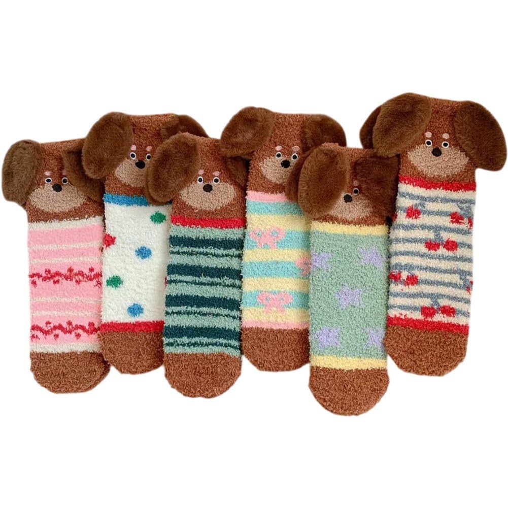 Calcetines navideños y pantuflas cálidas de invierno: 6 pares de calcetines peludos
