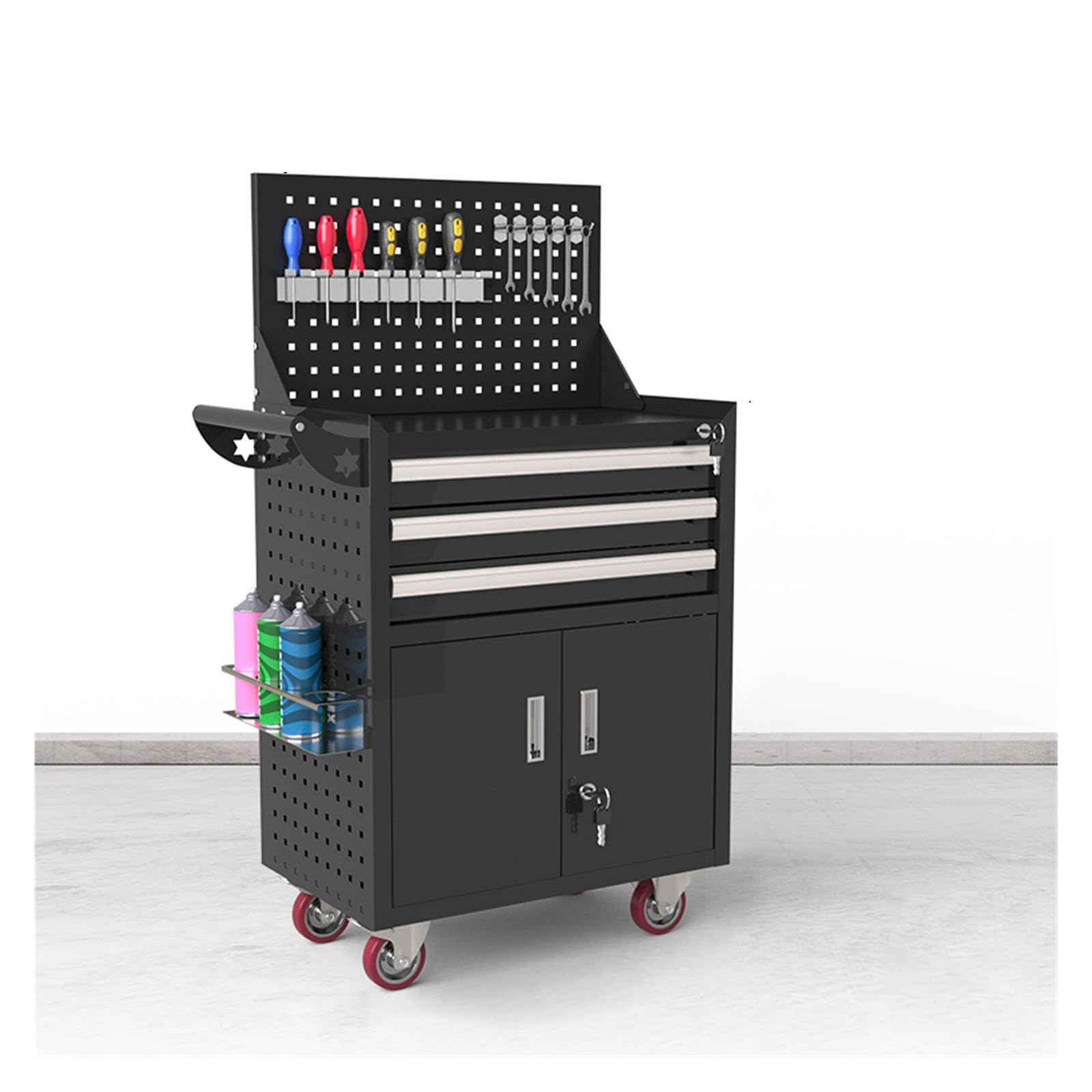 Fzl02068lm Black Tool Case Rolling Tool Chest With Wheels, Storage Cabinet With 5 Drawer, Large Metal Box Organizer With Lock, Cart On Storage Solution(Black)