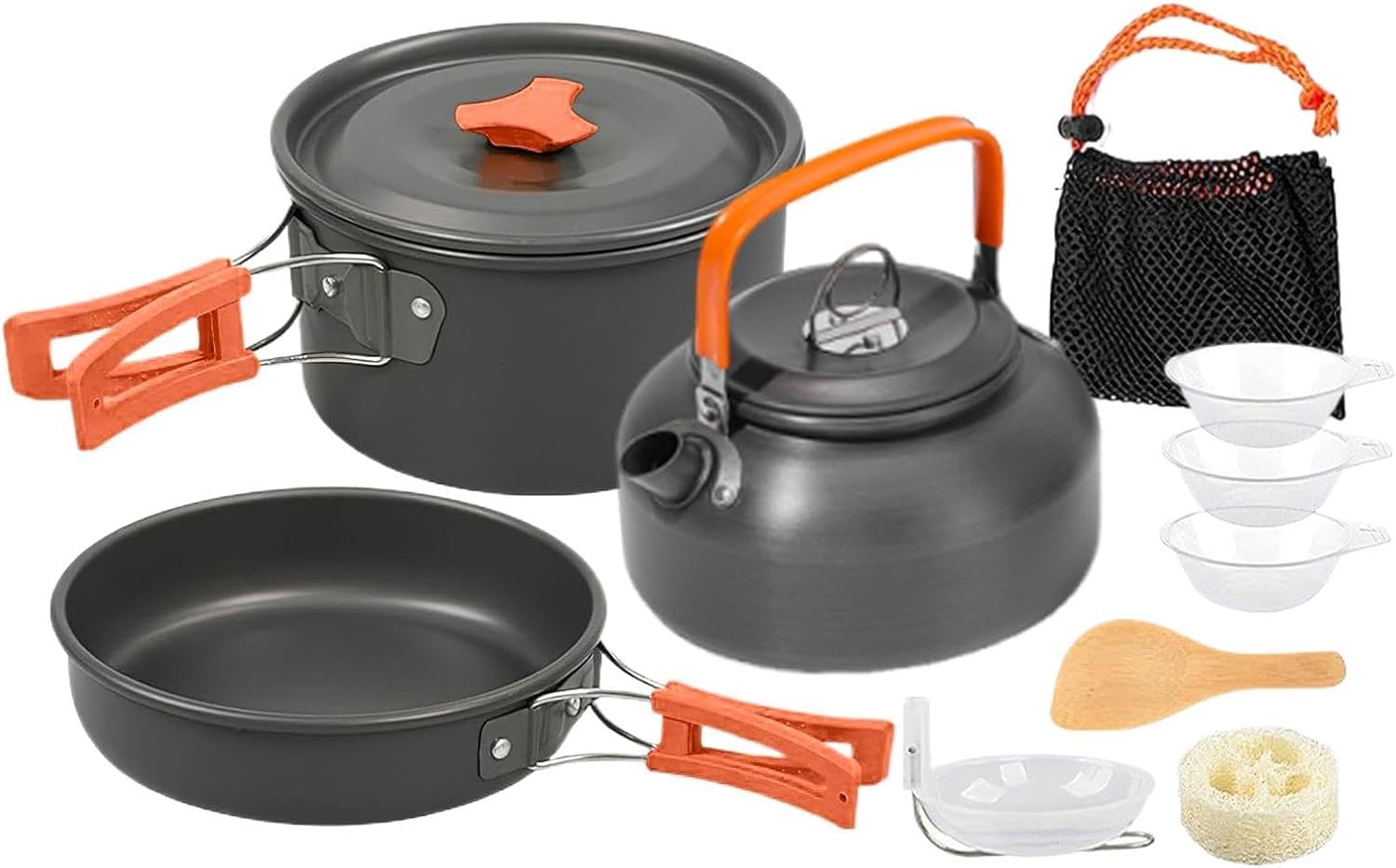 Survival Cooking Kit with Frying Pan Kettle Non-Stick Plates | Camp Pots Backpacking Cooking Set for Hiking Fishing Climbing Picnic Travel Tailgating Home Apartment