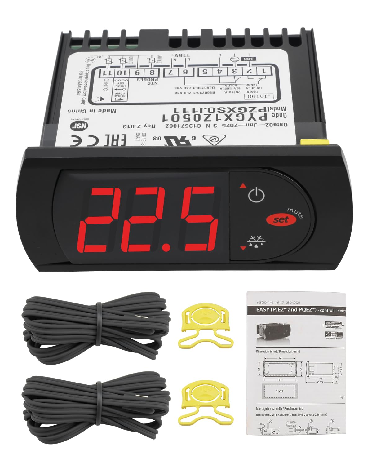 PZGXS0J111 Temperature Thermostat Fits for Carel and All Refrigerator Types, Digital Temperature Controller Kit, with Sensor Probes 115V