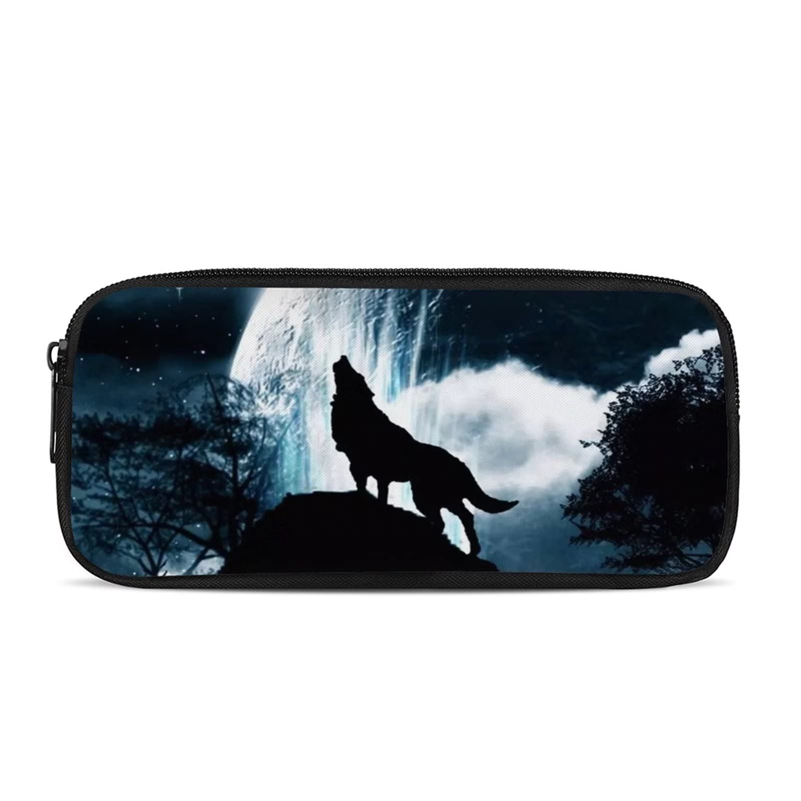 chaqlin Large Capacity Pencil Case Howling Black Wolf Stationery Bag Pen Pouch Portable Pencil Bag for Boys Girls Pen Pencil Case School Office Supplies