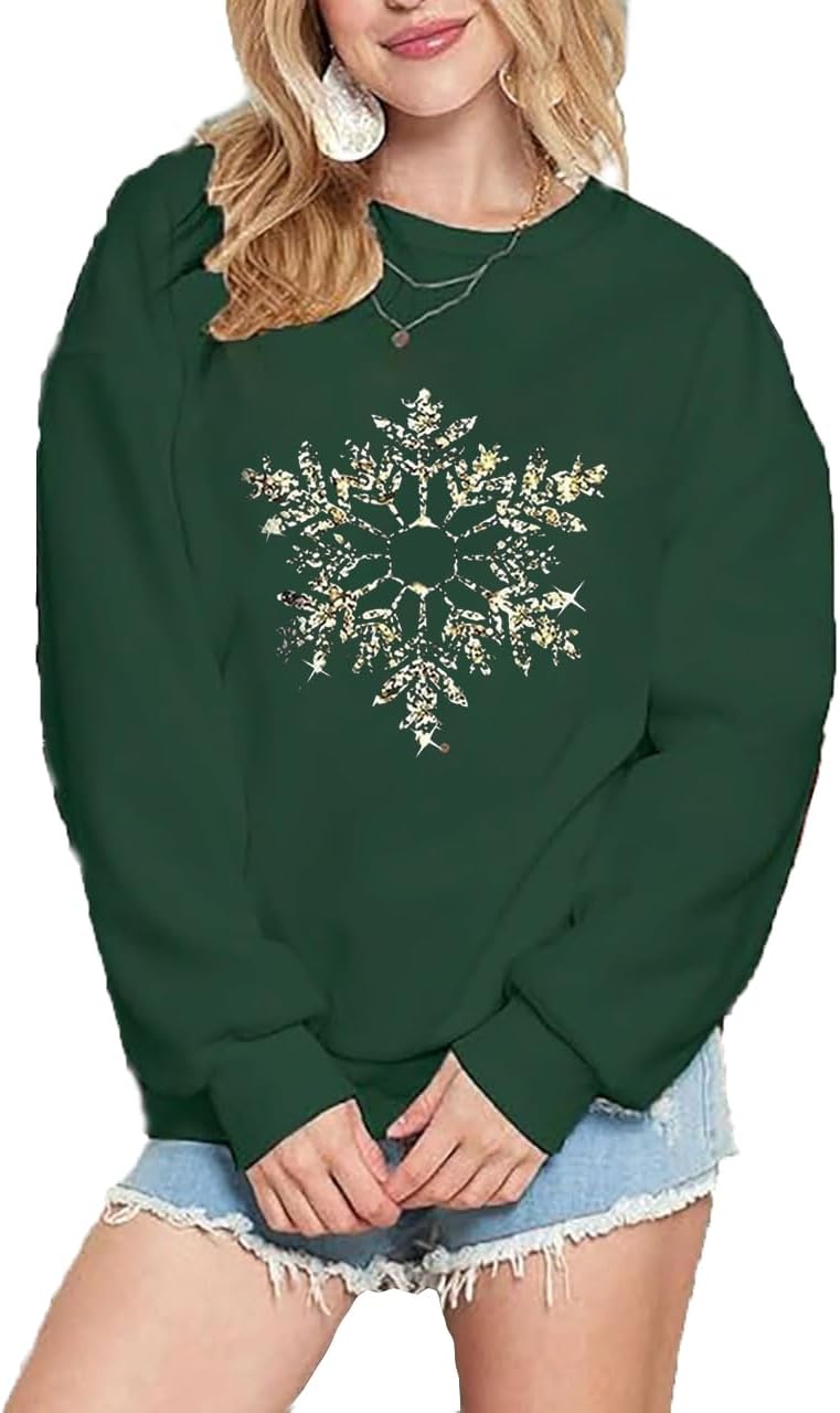Ykomow Snowman Wine Cheers Sweatshirts Women Long Sleeve Christmas Graphic Tees Funny Xmas Tops