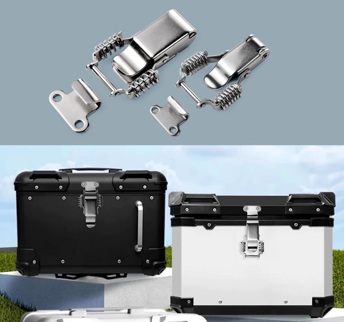 2 Pack Small Stainless Steel Spring Toggle Latch and Hook, Spring Draw Locking Catch Clamp Lacth with Screws for Toolbox Cabinet Boxes, 2-7/10 inch x 1 inch