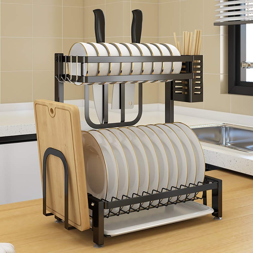Strati Nero 201 Cucina in Acciaio Inox Scolapiatti da Appoggio Scolapiatti, Bacchette Chopper Tagliere Scaffale di Stoccaggio 35 * 22 * 40,5 Cm (Size : 2pcs)