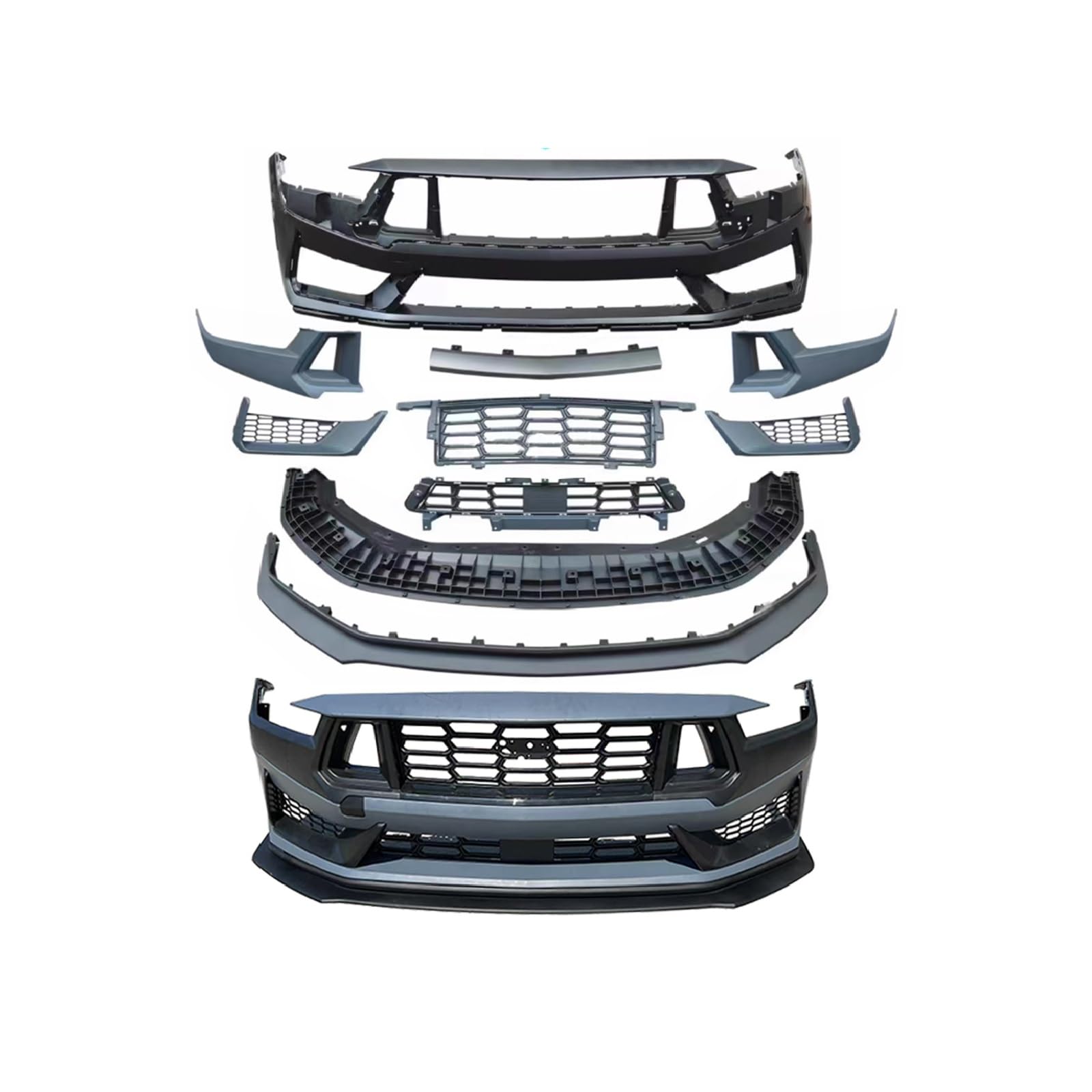 Complete Front Bumper Cover kit Dark Horse Style Replacement For 2024-2025 Up Ford Mustang - With Tow Hook Hole,Without Park Assist Sensor Holes