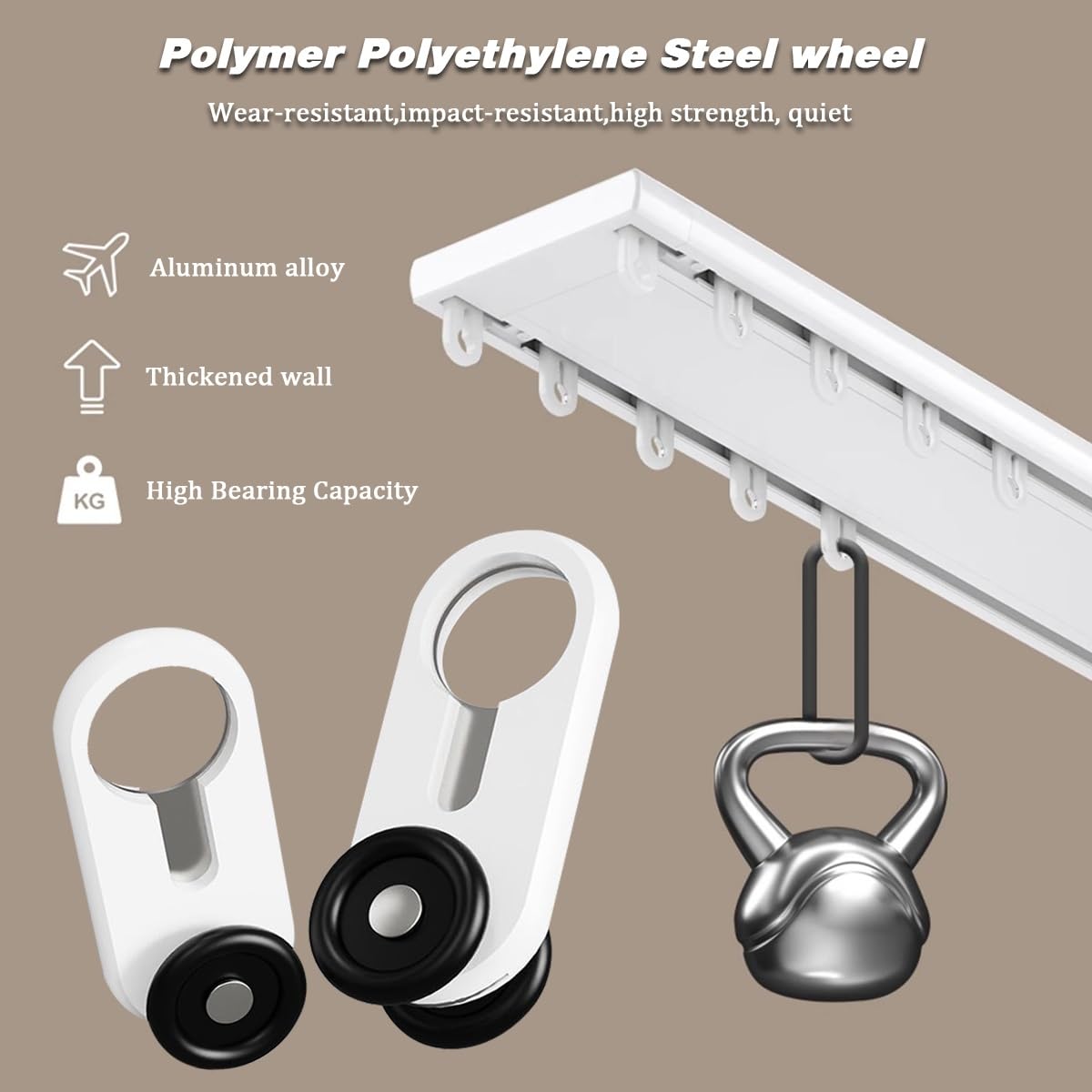 Cichy system szyn z podwójną zasłoną, wytrzymały aluminiowy uchwyt sufitowy, podwójna szyna, 3,4 m, zestaw draperii z haczykami do sypialni i hotelu (biały)