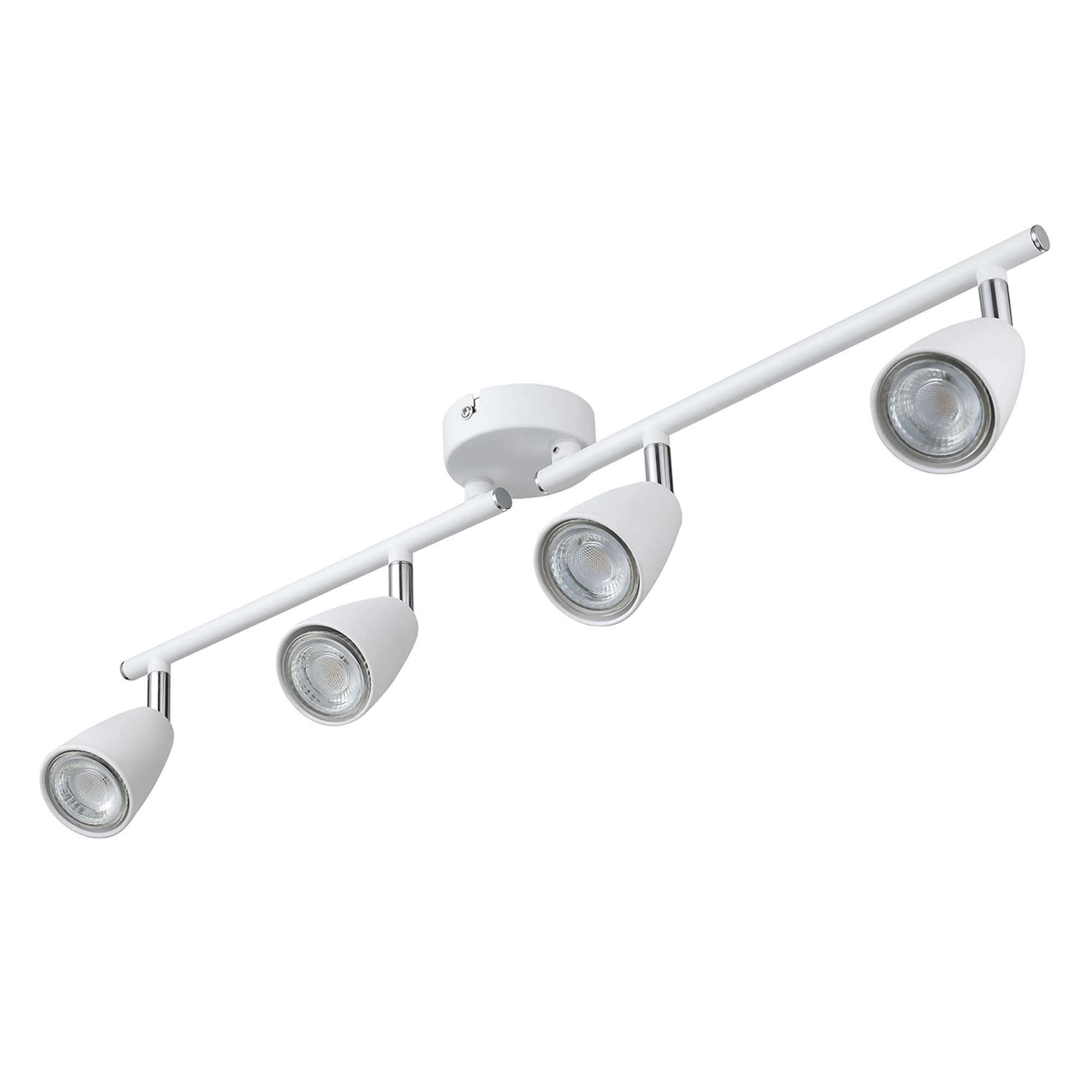 IMPTS Lámpara LED de techo orientable, color blanco, GU10, 250 lm, 230 V, IP20, luz blanca cálida, 4 focos | Lámpara LED de techo blanca con casquillo GU10, 250 lm, 230 V, IP20, luz blanca cálida