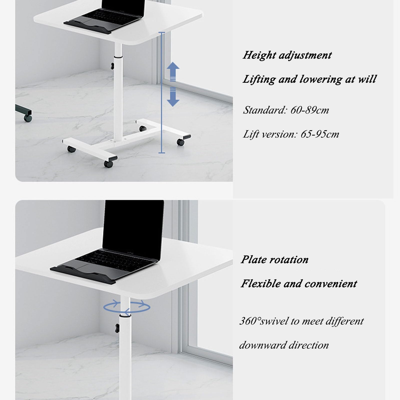 Table de plateau réglable pour ordinateur portable, support de télévision mobile avec roues, canapé-bureau pliable pour l'utilisation du chevet, rack de lecture à économie d'espace, station de travail