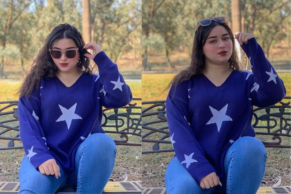 RITERA Womens Plus Size Sweaters Star Long Sleeve Casual Patriotic Pullover Warm Jumper Knit Tops XL-5XL - Image 3