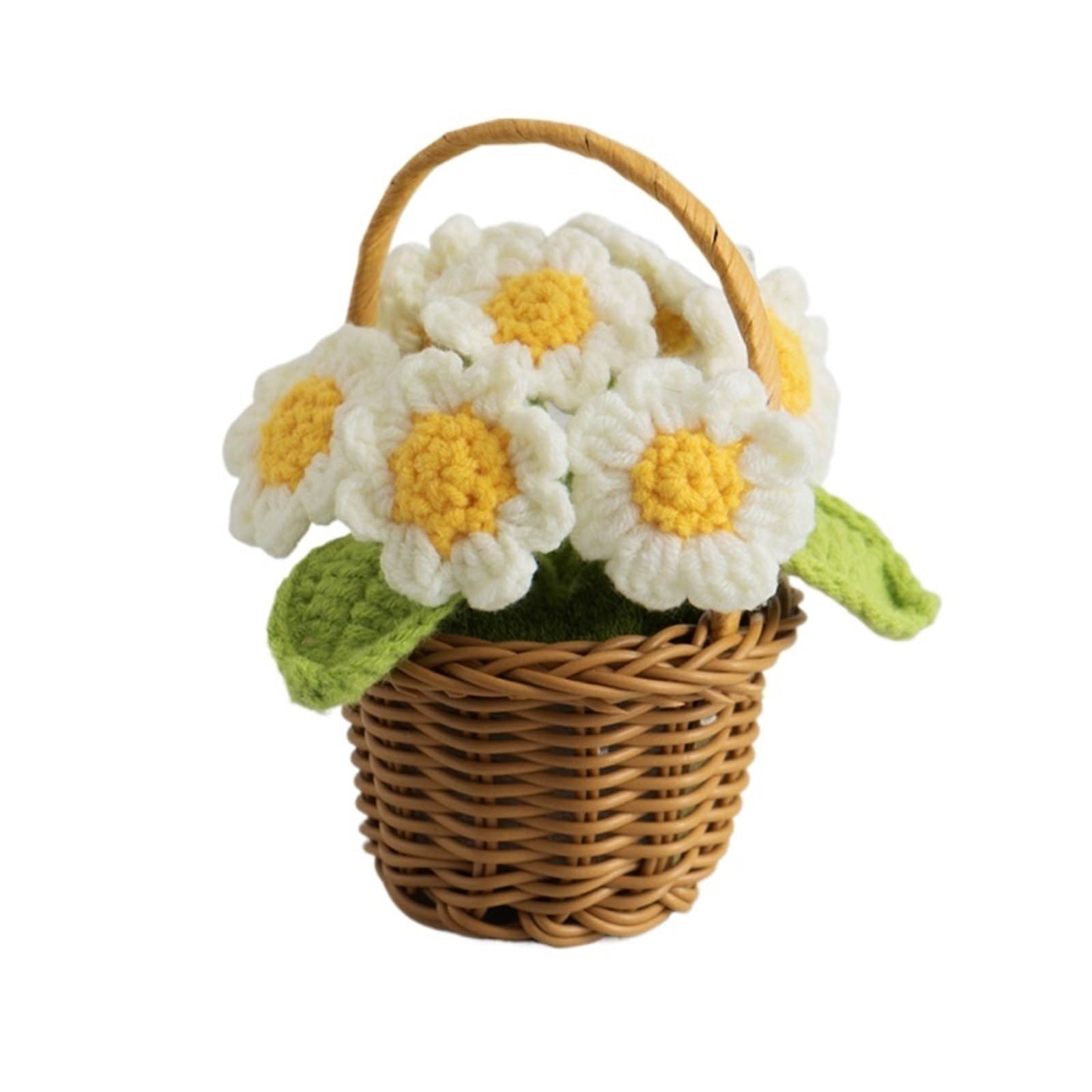 ZHSOAO Crochet Flower Cute Finished Woven Sunflowers Potted Hand-knitted Table Home Decor for Weddings Birthdays(Color10)
