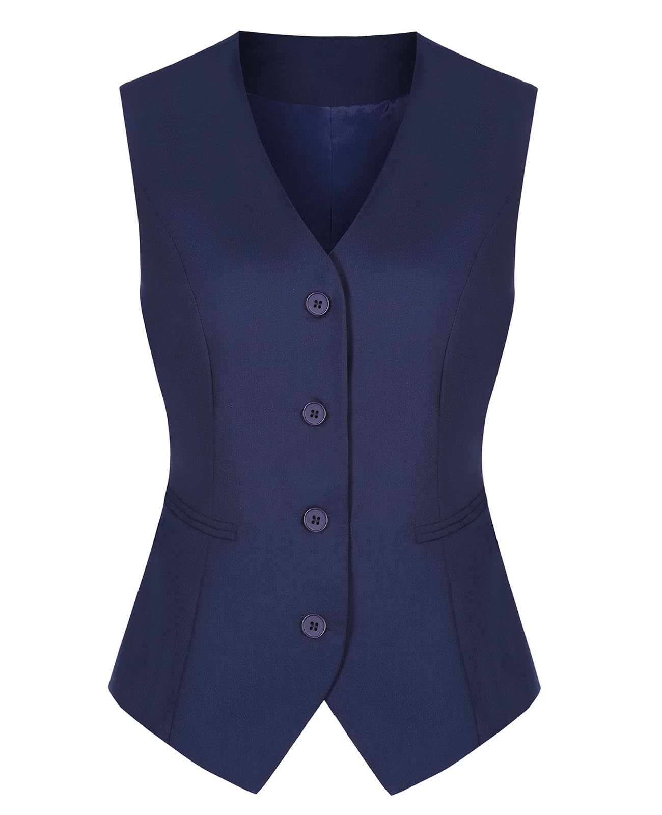 Chaleco para mujer, totalmente forrado, cuello en V, botones, formal, ajustado, elegante, con bolsillos