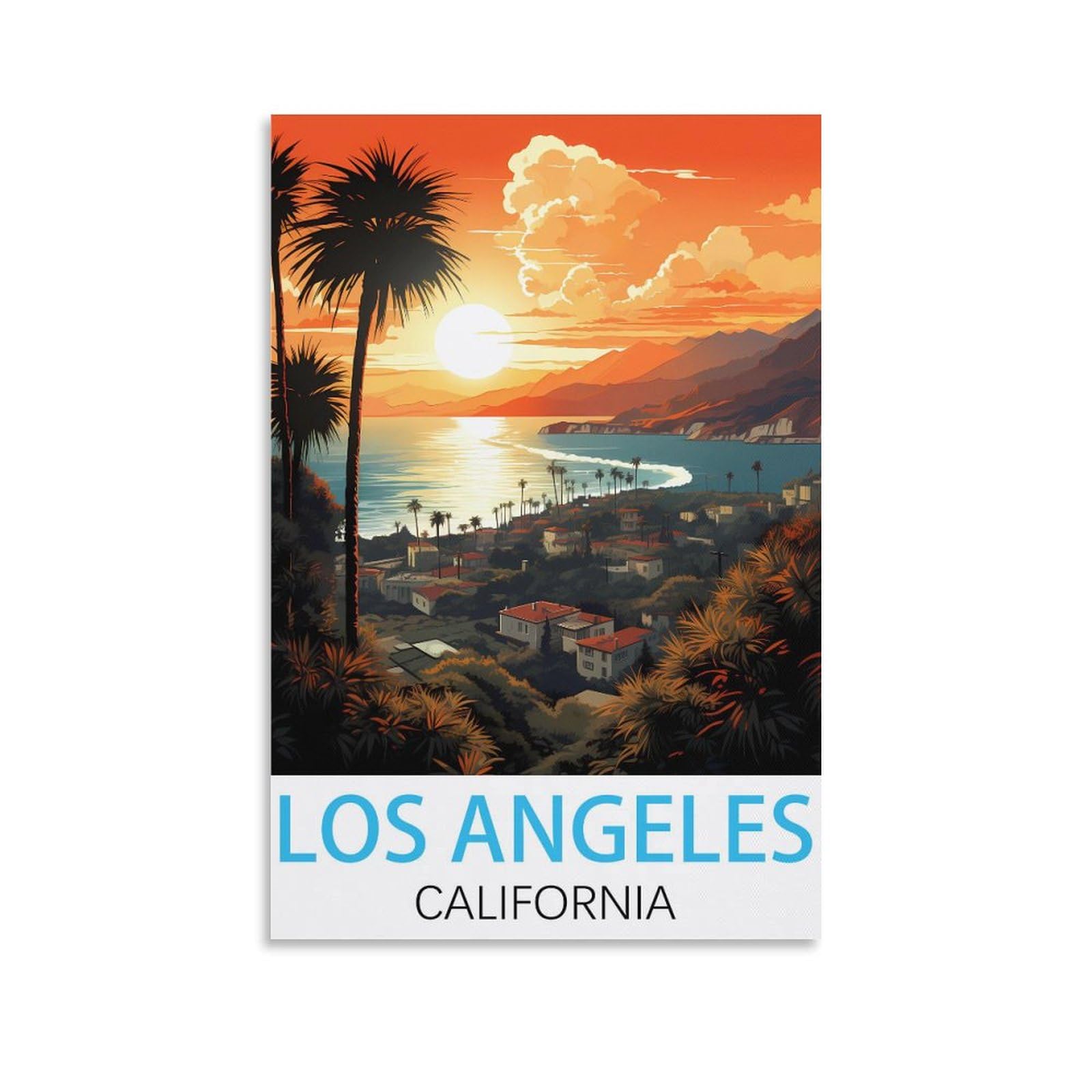 KmoNo Los Angeles California Vintage Travel Posters 12x18inch(30x45cm) Wall Decor Painting Canvas Wall Art Living Room Poster Bedroom