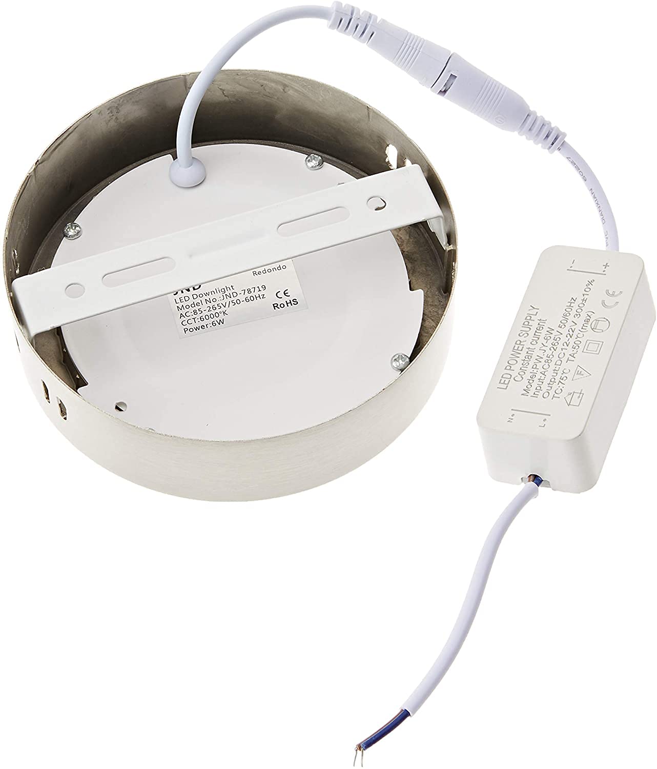 Jandei - Pack x10 Downlights Plafones LED 6W Redondo De Superficie, Ø 120 milímetros, Luz Blanca Fría 6000K, 480 Lúmenes, Aro Color Acero. Perfecto para Iluminar Oficinas, Salones, Cocinas, Baños