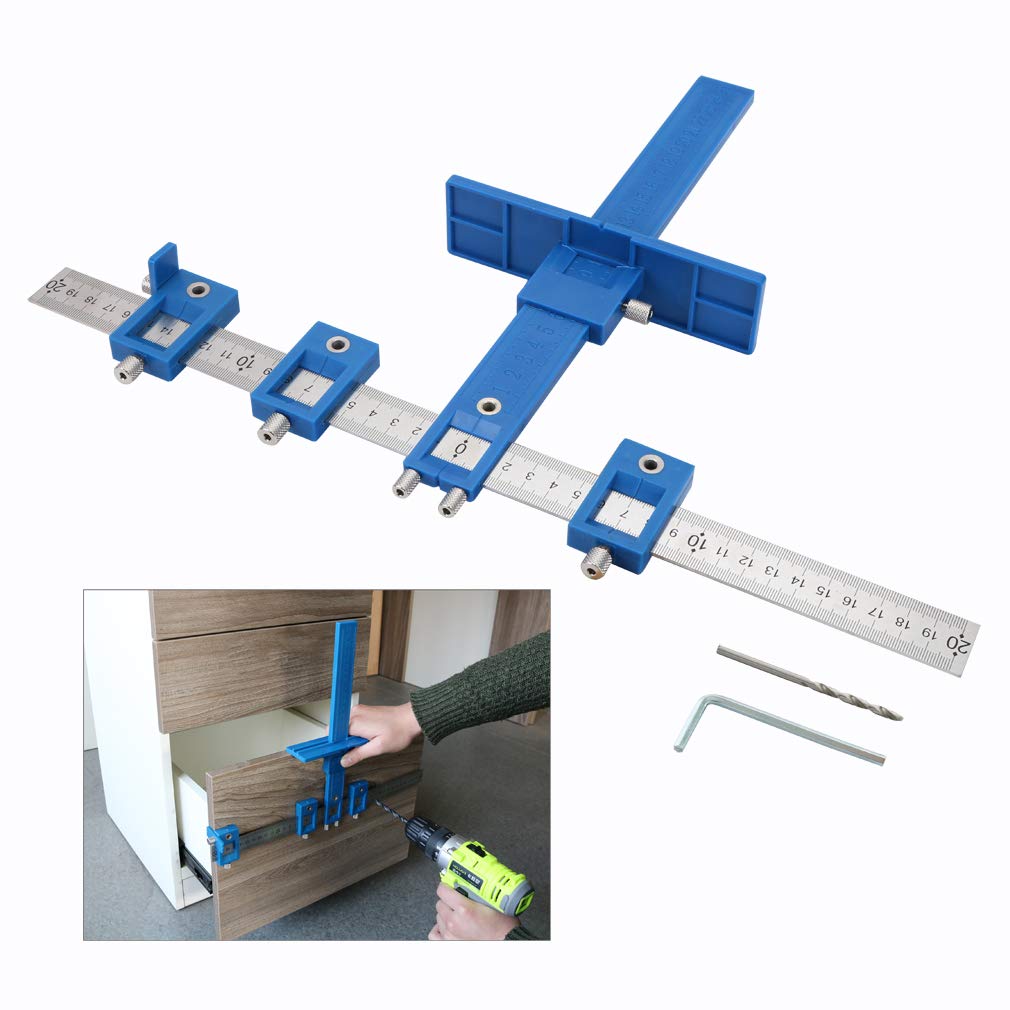 HODRME Cabinet Drawer Drilling Template Jig-Door Handles and Knobs Hardware Punch Locator for Easy Installation-Professional Measuring Woodworking Tool (ABS+Stainless Steel)