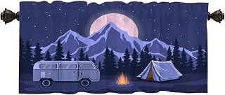 Batmerry Adventure Camping Kitchen Valances Half Window Curtain, Rv and Camping Camper Van Kitchen Valances for Windows Bedroom Heat Insulated Valance for Decor Reducing The Light 52x18 Inch