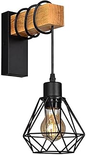 B·LED BARCELONA LED Applique murale vintage avec 1 ampoule design industriel, lampe rétro en acier et bois, blanc, marron, culot E27 LM135-N_FBM Noir