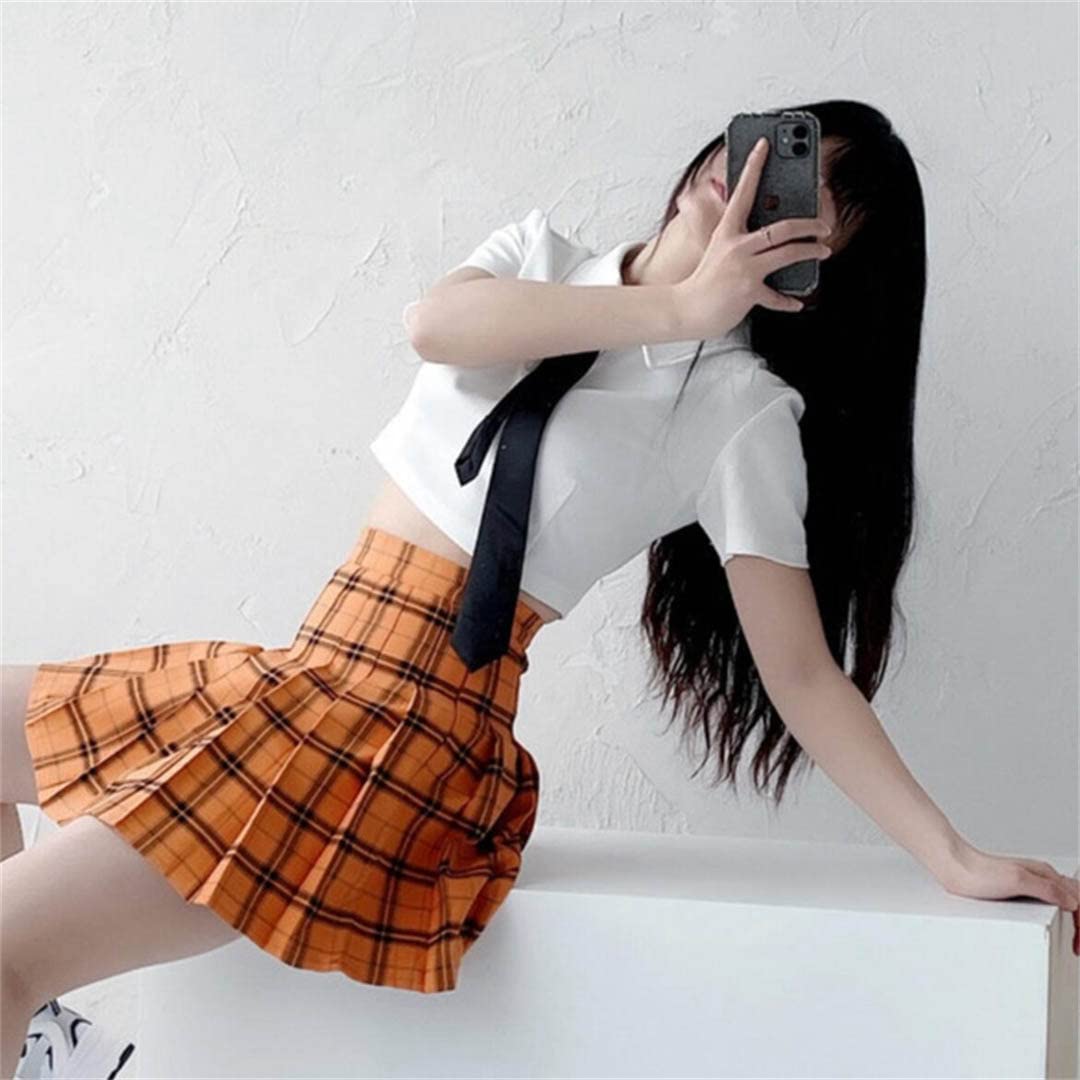 Harajuku letnia plisowana spódnica z wysokim stanem spódnica w kratę preppy mini spódniczka