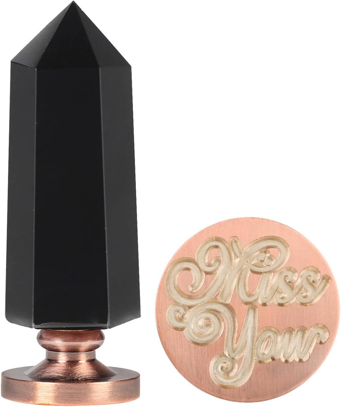 Black Obsidian Crystal Hexagon Prism Wax Seal Stamp, Detachable Vintage Copper Seals for Invitation Cards for Christmas Thanksgiving Gift, Love Pattern