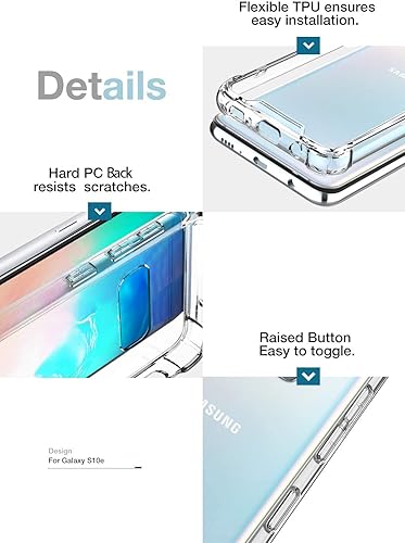 Vista 22 de KIOMY Funda transparente para Samsung Galaxy S10E a prueba de golpes, diseño híbrido, parte trasera de policarbonato duro + cubierta frontal +