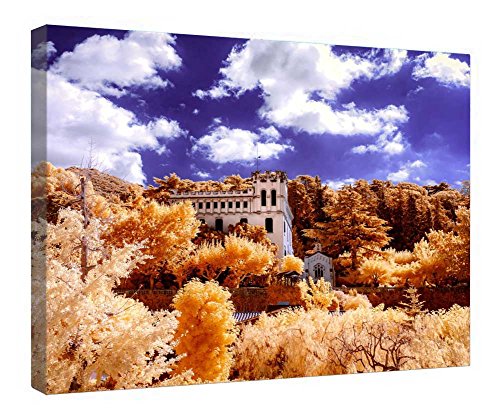 Toile murale en bois cadre maison tableau tendu prêt à suspendre