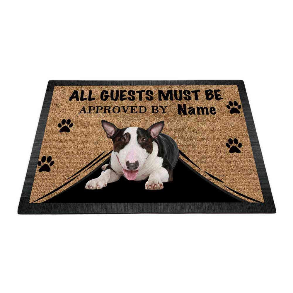 BAGEYOU Personalized Doormat with My Love Dog Lovely Bull Terrier Welcome Floor Mat All Guests Must be Approved 23.6" X 15.7"