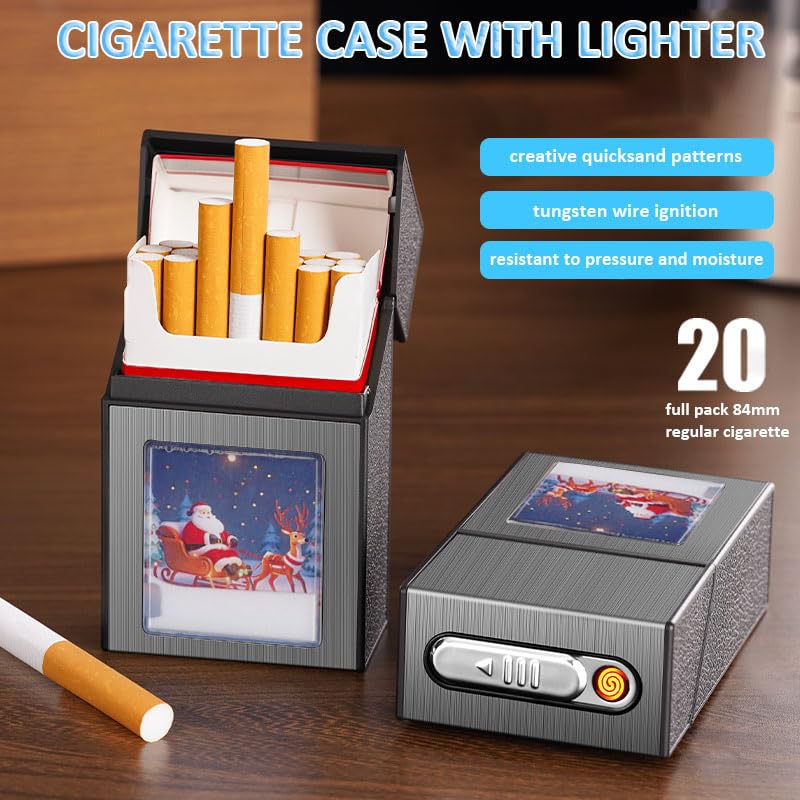 Santa Claus Cigarette Case with Lighter,Full Pack 20 Regular Size Quicksand Cigarettes Box Holder Built in Electric Rechargeable Lighter, Gift for Women & Men Christmas New Year (Santa Claus) image 4