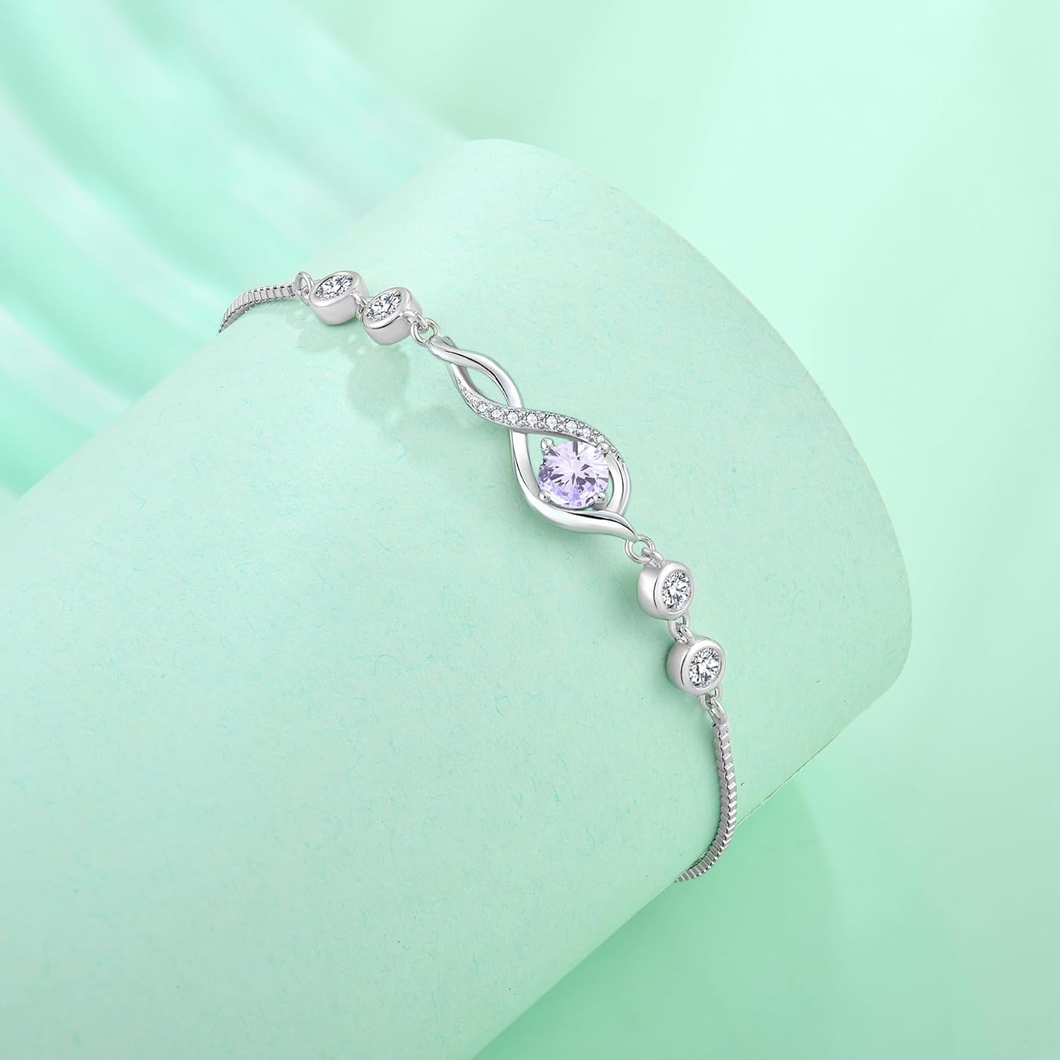 Infinity Bracelets for Women 925 Sterling Silver Adjustable Link Bracelet Birthstone Jewelry Gifts for Her - Image 4
