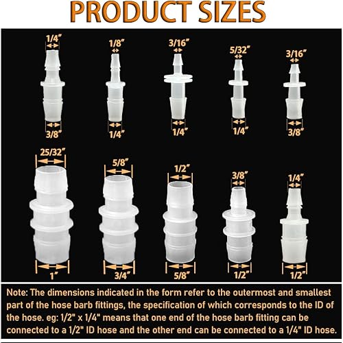 Miniatura 2 de 66 piezas de accesorios de púas de manguera, reductor de púas, conectores de tubería empalmadora para aire líquido, ID12"x14", 12"x38", 12"x58",