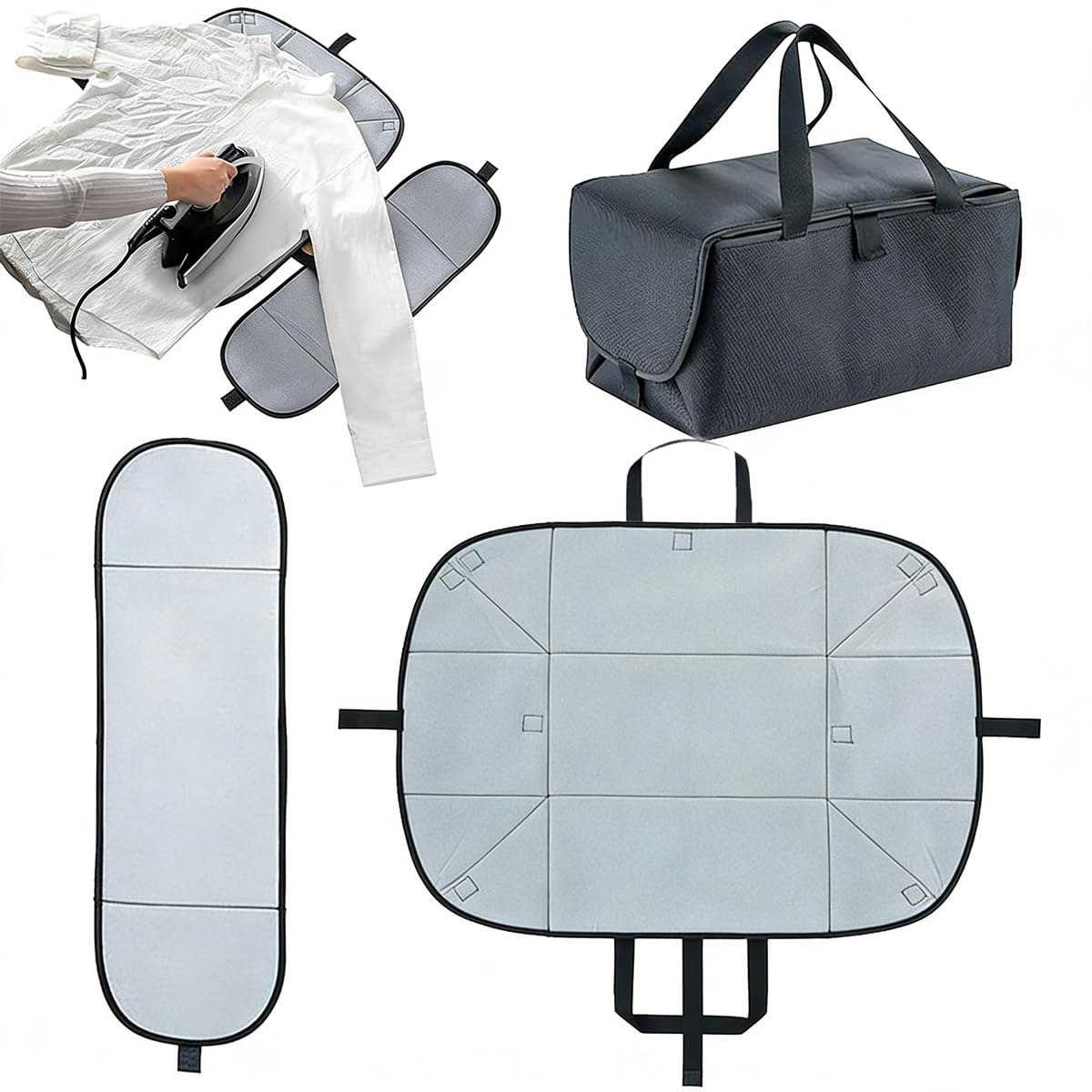2-in-1 Ironing Mat and Iron Storage Bag, Portable Heat Resistant Tabletop Ironing Pad, Foldable Ironing Board Alternative, Carrier Case Fits Standard Irons, for Caravan & Uni (30.5x17x16.5cm)