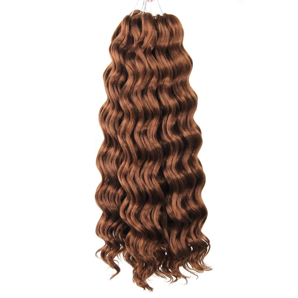 Niseyo NU Ocean Wave Crochet Hair 18 Inch 8 Packs Soft Deep Twist Crochet Braids Synthetic Wavy Braiding Hair Extensions (30# Light Brown)