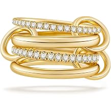 COLOYAN 18K Gold Plated interlocked Stackable Rings for Women Non Tarnish | Dainty Pink White Cubic Zirconia ring, Durable Comfortable Multi Ring Jewelry Gift Christmas Anniversaries Valentines Day