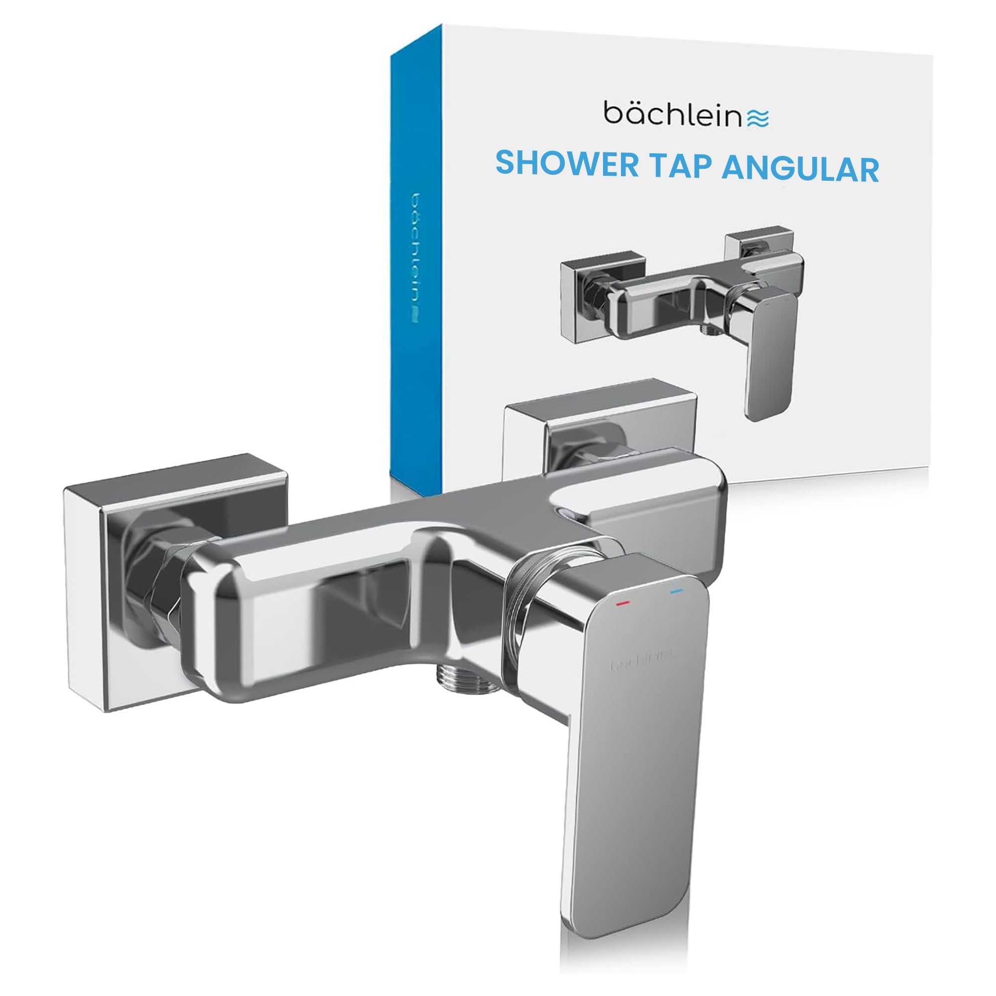 Bächlein Universal Shower Mixer in Angular Design - Complete Shower Faucet Set incl. All Accessories - Single Lever Shower Tap Chrome