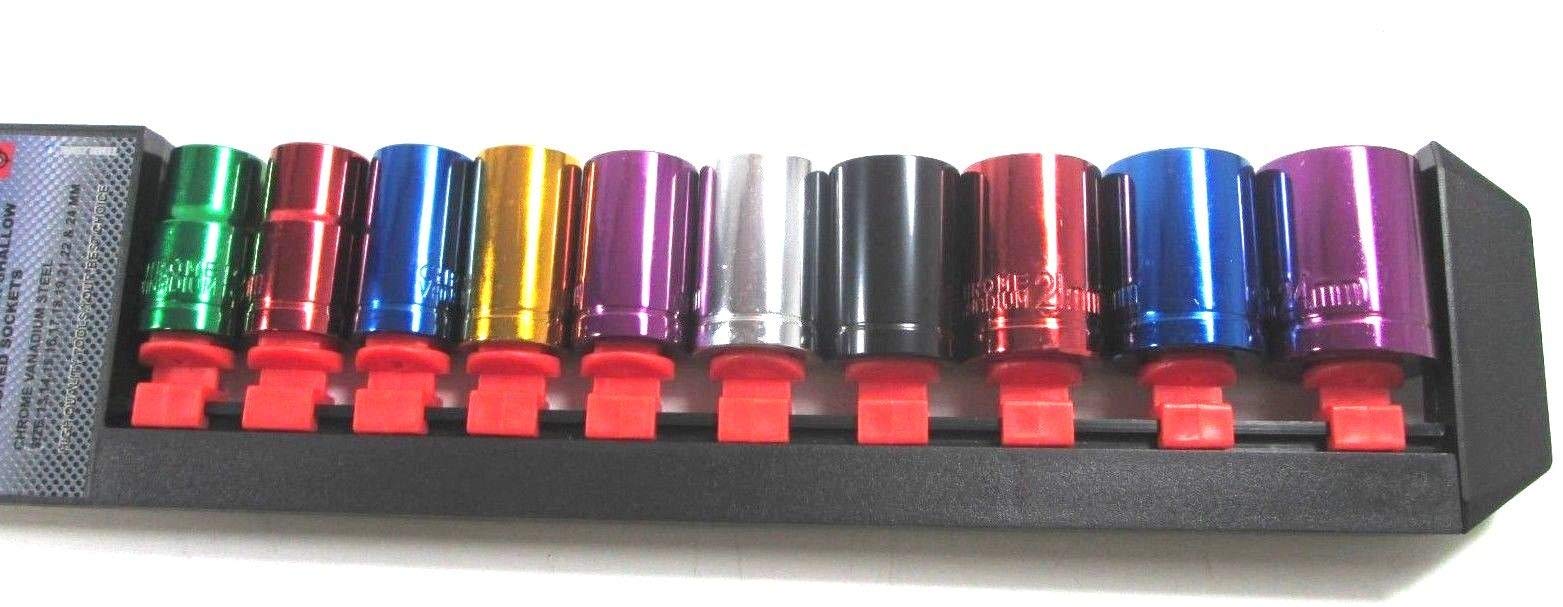 Toolzone 1/2" Drive Metric Socket Set 10 Pc Multi Coloured With Rail 1324mm from B&Q