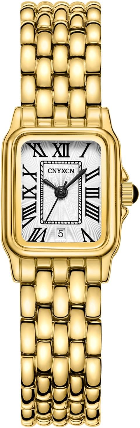 Gold Watches for Women with Rectangular Case,Roman Dial,Vintage Bracelet,Water Resistant