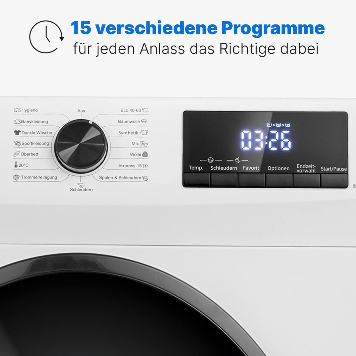 Bomann® Pralka 8 kg, maks. 1400 obr./min, wytrzymały, cichy i trwały silnik inwertorowy, 15 programów prania, wyświetlacz LED, pralka z funkcją pary, WA 7185