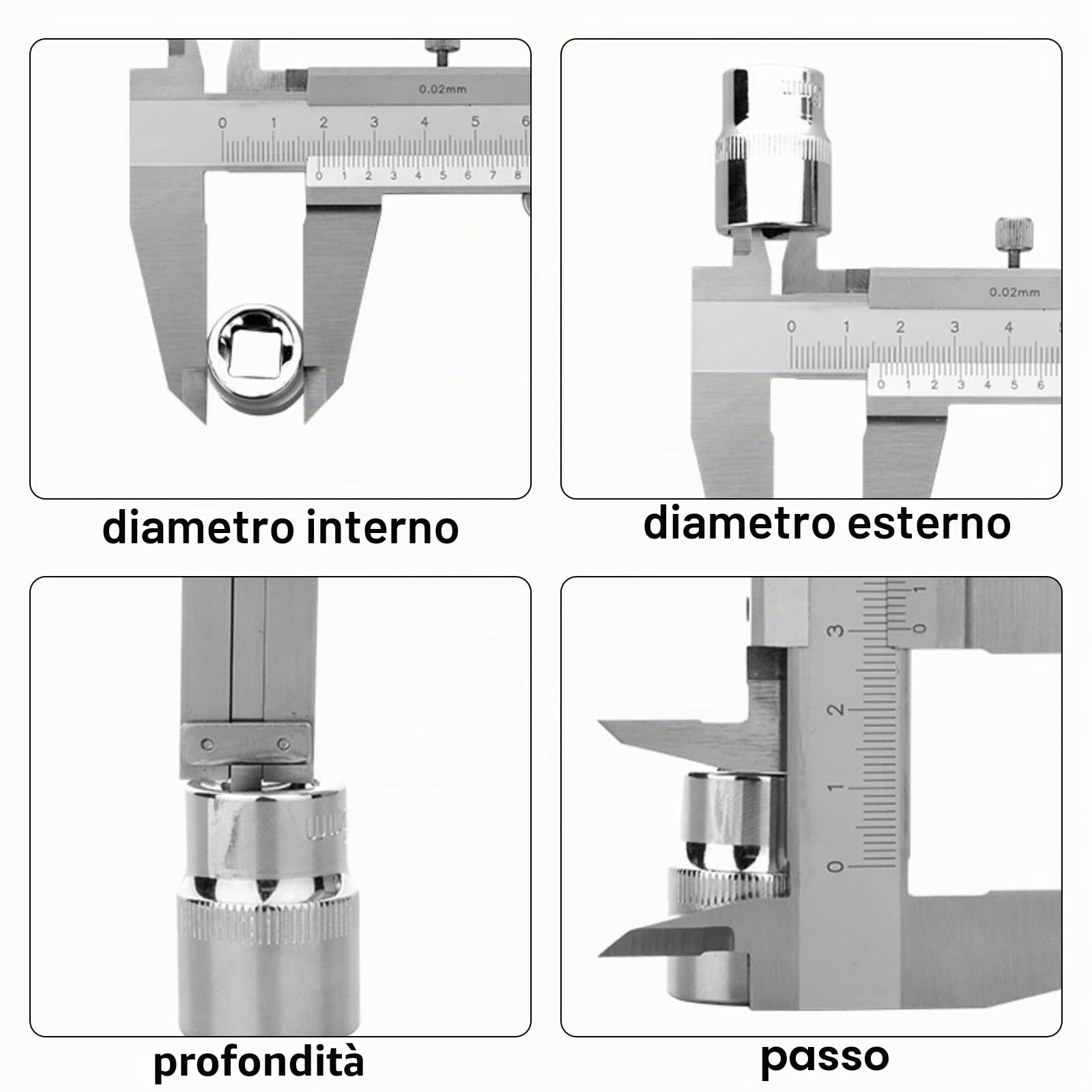 Calibro a Corsoio, 150mm Calibro in Acciaio Inox, Calibro Di Precisione Strumenti Di Misurazione Calibro Analogico per Misurzione Esterna Interna Profondità Argento
