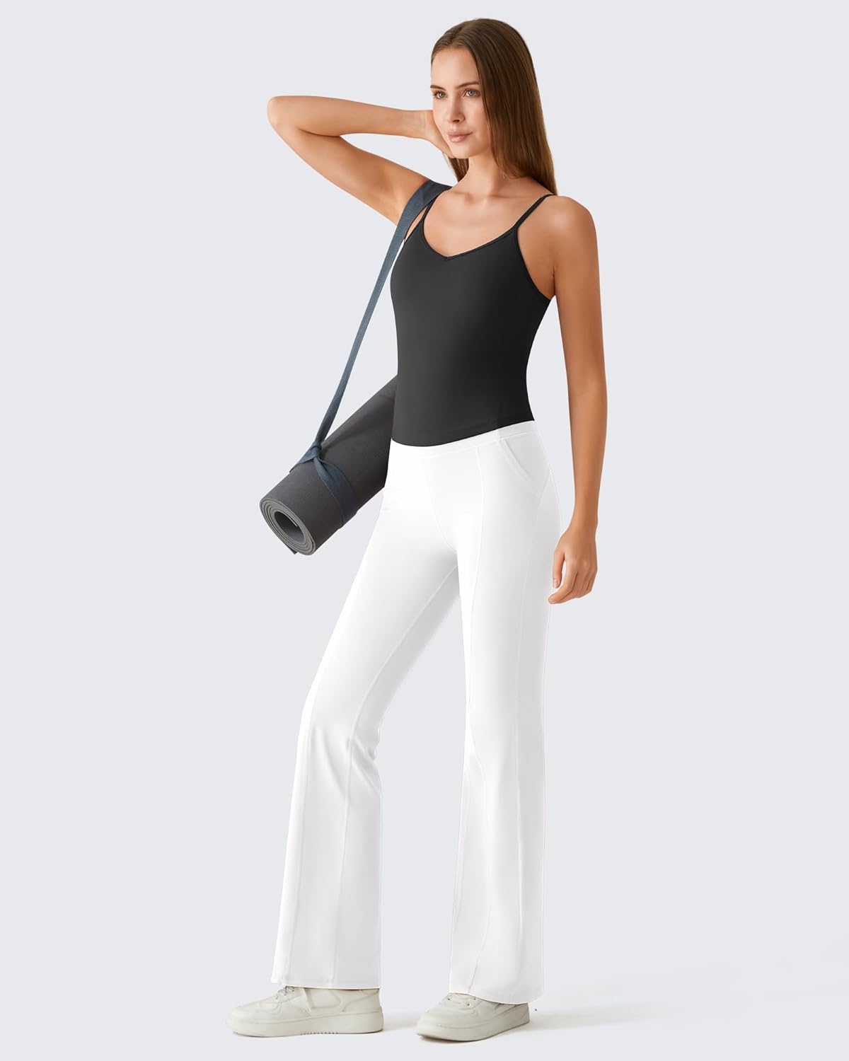 G4Free BareFeel Women's Camisole with Built in Bra Removable Padded Yoga Pilates Tank Tops Spaghetti Straps V Neck Camisoles - Image 8