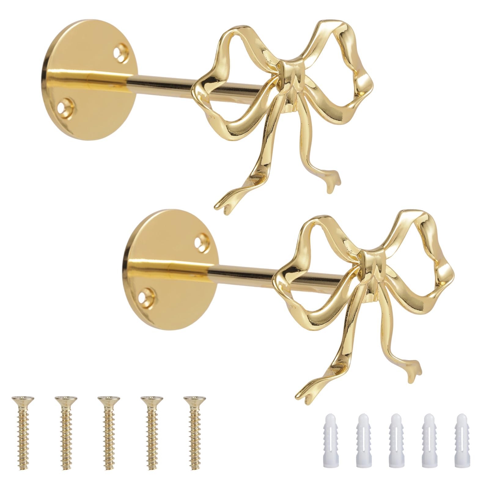 2pcs Bow Curtain Holdbacks, Gold Metal Curtain Tiebacks Wall Mounted Decorative Holders Tie Backs for Living Room Bedroom Decor Modern Elegant Drapery Pull Back Hooks with Hardware
