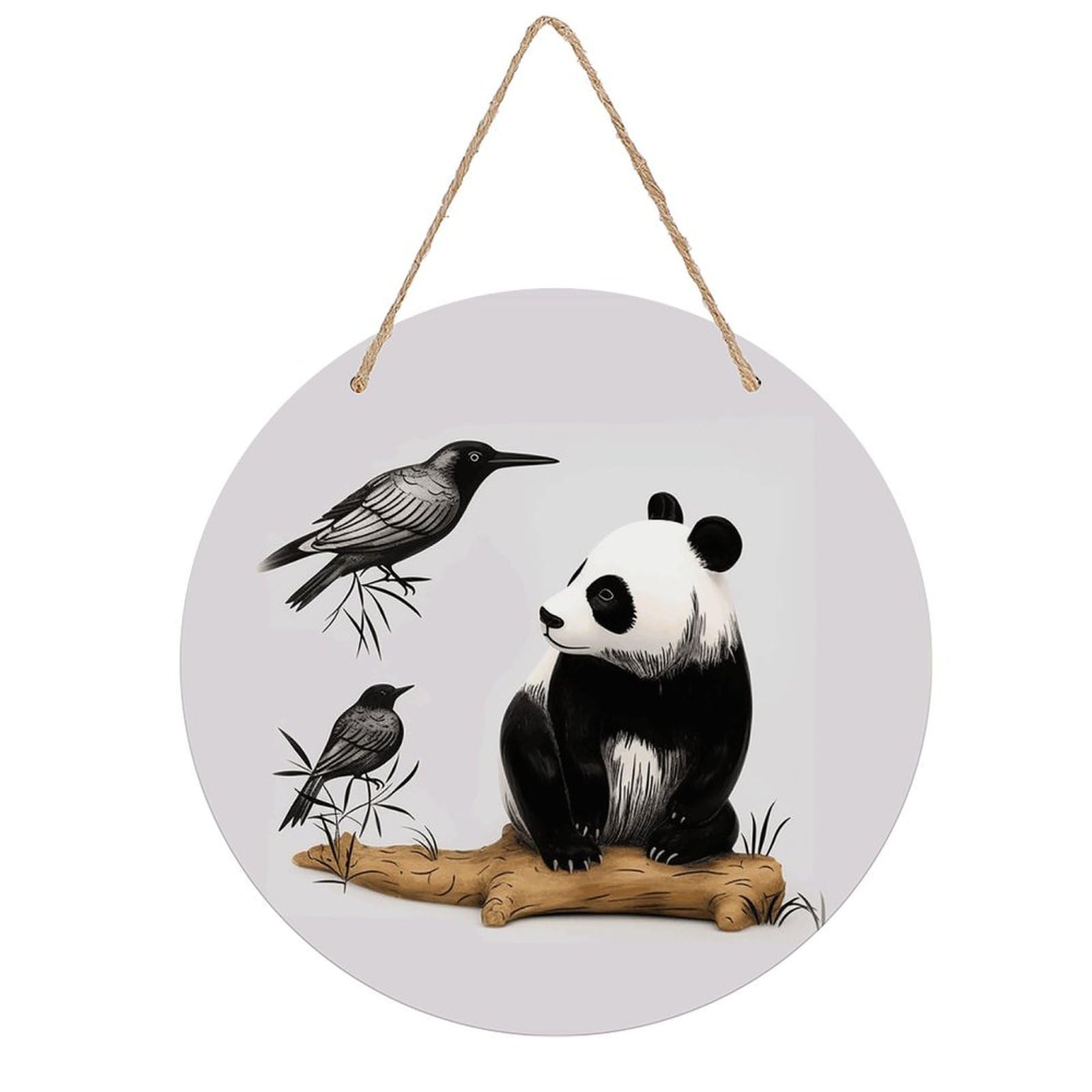 FekiLoot Bird Cedar Panda Wall Art Decor Rustic Welcome Sign Round Wood Hanging Sign Decoration Wood Plaque Door Hanger Wooden Signs Wall Hanging Decor Housewarming Gift for Home Outdoor Indoor