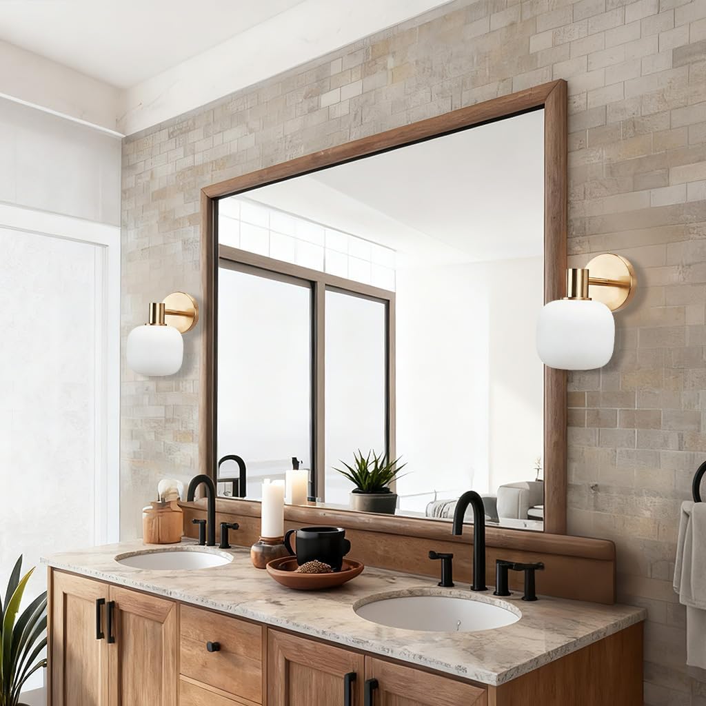 Vintage Sconce with Frosted Glass Shade & Burnished Brass Finish, Transitional Style 1 Light Wall Fixture Bathroom Vanity Light, Hardwired Wall Mounted Lighting for Hallway, Entryway, Kitchen, Loft