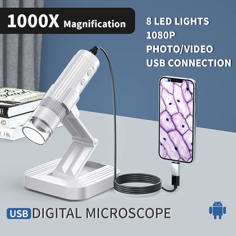Image of Etzin USB Digital Microscope, 50X-1000X Magnifying Coin Micro-Scope,KMDES Portable Handheld Pocket Micros-cope,8 LED Lights Adjustable, HD Micro-Scope PC View, Microscope for Adult & Kids -EPL-991IM.