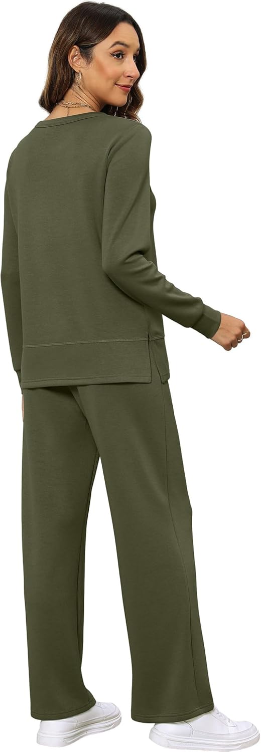 XIEERDUO Women's 2 Piece Lounge Sets Side Slit Outfits Wide Leg Tracksuit Comfy Loungewear Fashion Sweatsuit S-3XL - Image 5