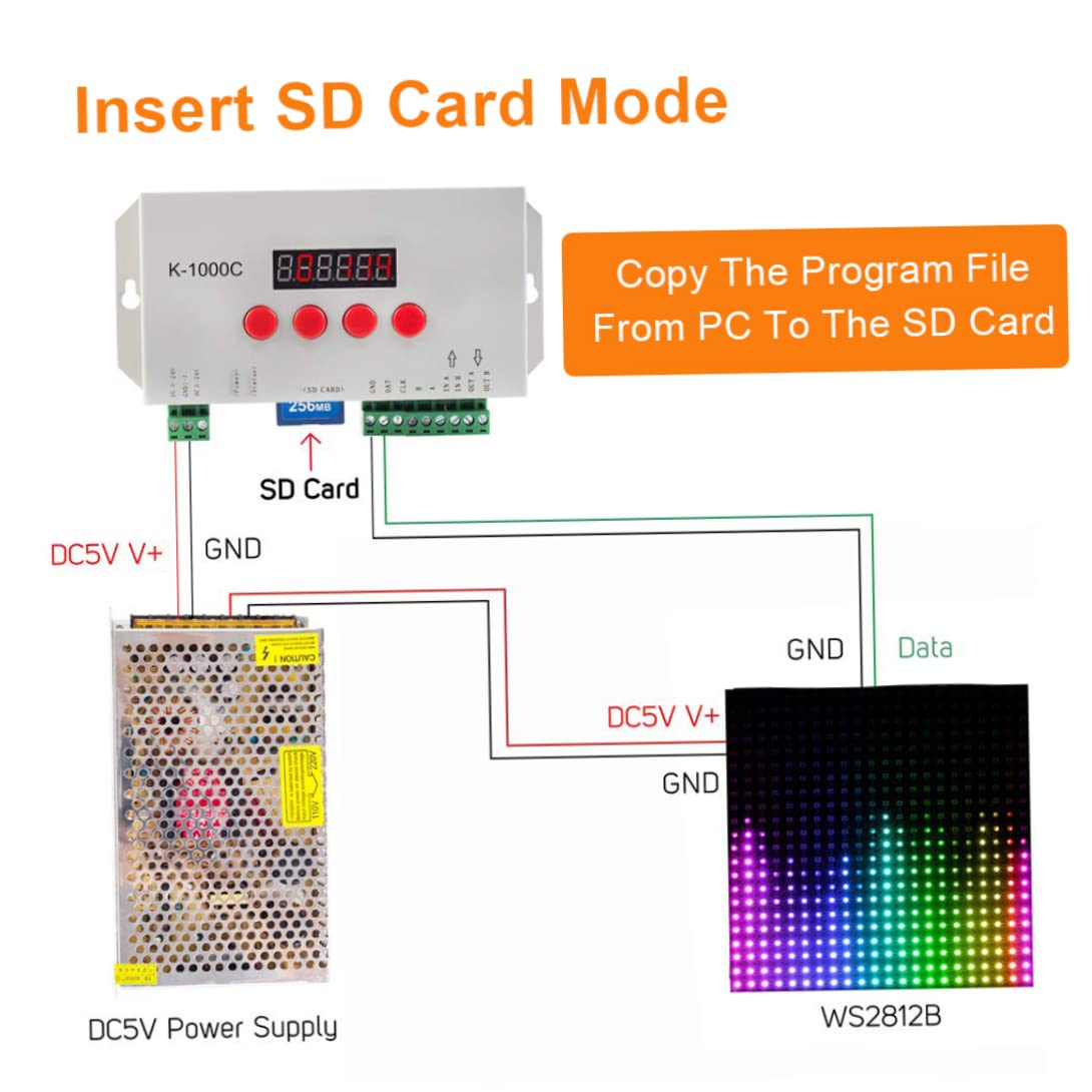 Controller per Strisce LED programmabile K-1000C con Scheda, Supporta 2048 Pixel WS2812B APA102C SK6812, Controller Pixel LED per Illuminazione Fai-da-Te