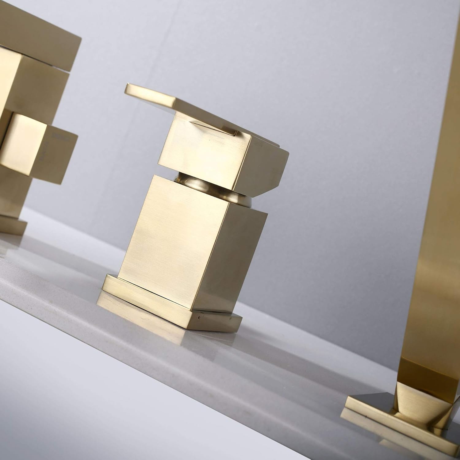 Best Deal 🛒 Large Flow Rate Bathtub Faucet, Bathroom Basin Faucet, Square Brushed Gold Deck Mounted Multifunction 3-holes Roman Tap Set With Handheld Shower + Switch + Spout…