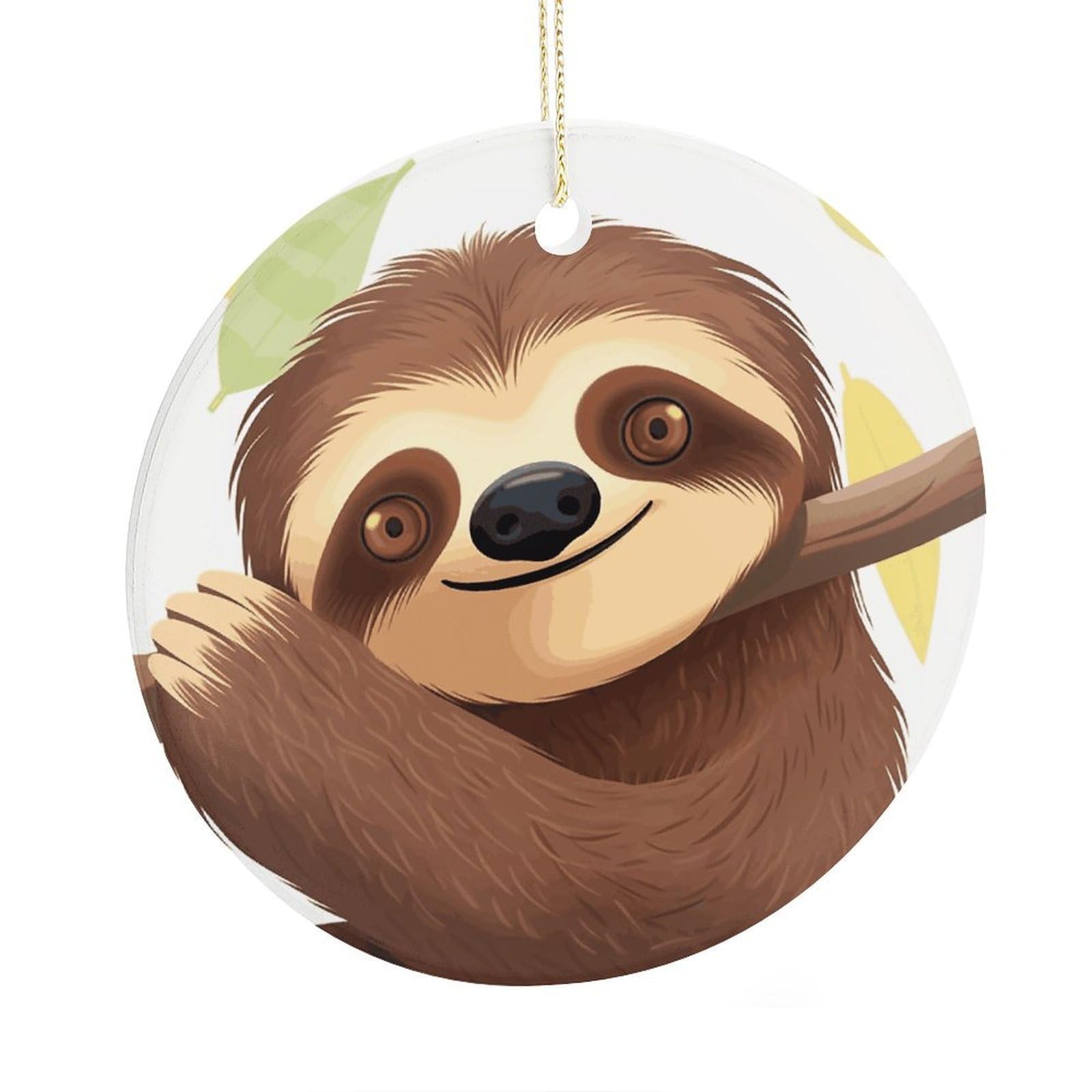 Adfgyerh Style Sloth Ceramic Circular Pendant,2.9 Inch，Hanging Ornament，Gift Exchange Idea Round Ceramic Ornament,For Mom And Daughter，For Home Indoor Outdoor Decor.