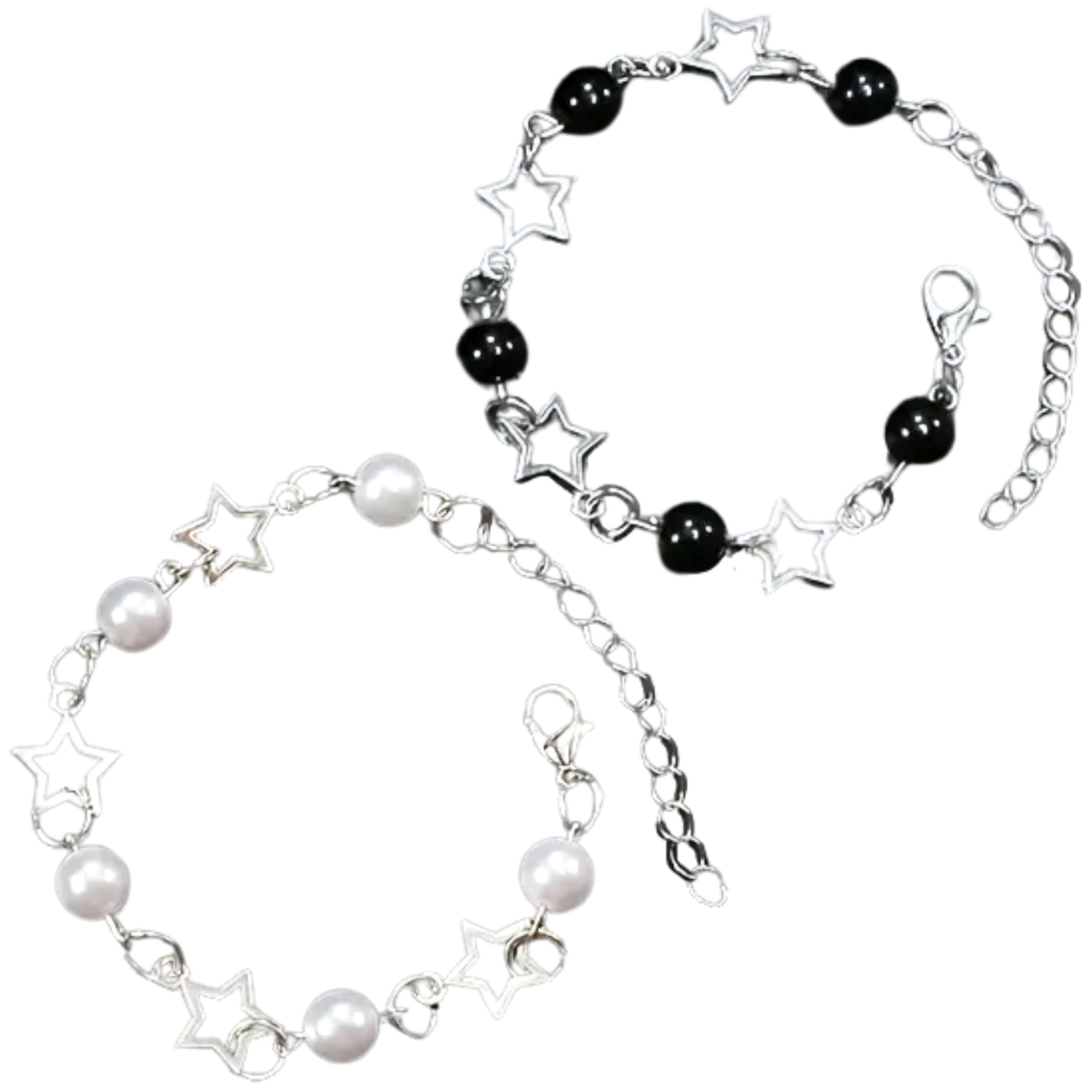SNOWYS SHOP Coquette Bow 2-Piece Best Friend Bracelet Set – White & Black Silver-Plated Adjustable BFF Charm Bracelets | Y2K Aesthetic Star Beads Jewelry for Girls & Teens-image-16